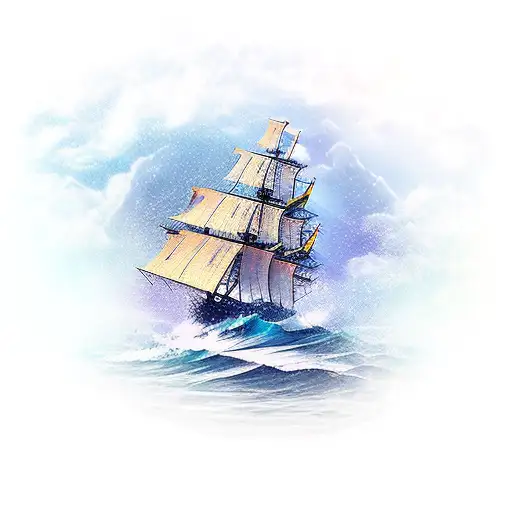 ship in ocean nature background tattoo design idea