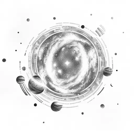 A galaxy filled with poetic verses and music notes intertwining tattoo design idea