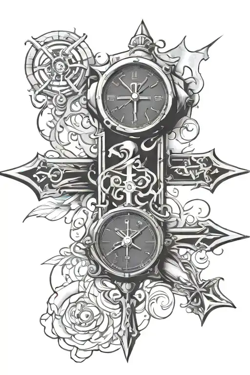 cross and a gold wrist watch with death date tattoo tattoo design idea