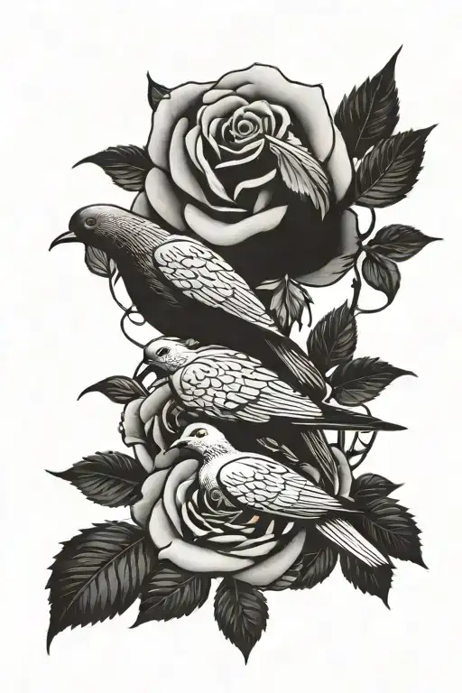 Roses and pigeon of freedom  tattoo design idea