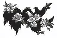 Pigeon flying and roses tattoo design idea