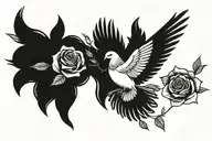 Pigeon flying and roses tattoo design idea