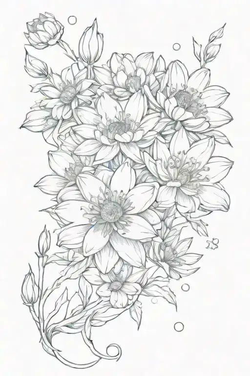 cosmos water lily daisy chain tattoo design idea