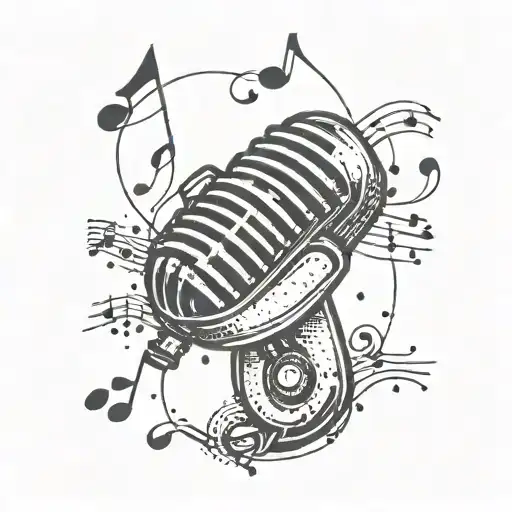 A psychological symbol merged with a rockabilly microphone and music notes tattoo design idea