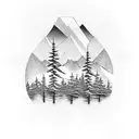 3 mountain peaks with small pine trees and river tattoo design idea