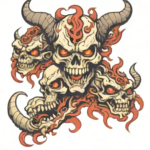 skulls snakes oni demon tattoo design idea