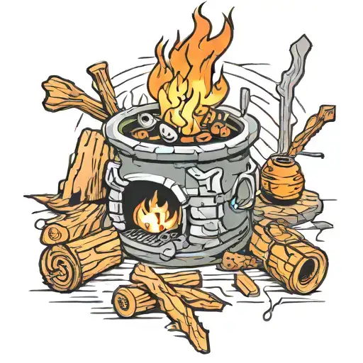 Create a tattoo of a campfire scene from Dark Souls with a sense of mystery and danger tattoo design idea