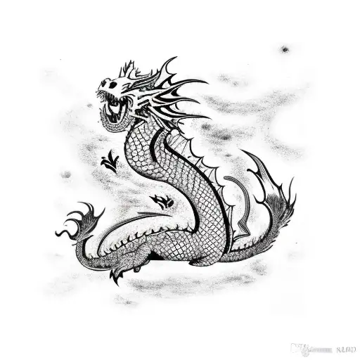 full sleeve dragon with koi fish and a demon and the meaning courage and determination, pain in silent and gain in a ba  tattoo design idea