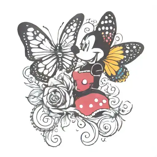 Create a Tattoo with the Name Skylar and minnie mouse it must have butterflies and starts. tattoo design idea