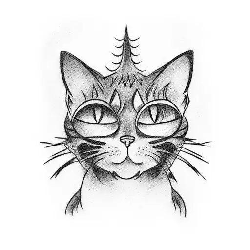 A tattoo of a gothic-style cat practicing aikido in a foggy night tattoo design idea