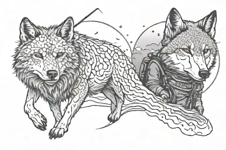 fisherman and a wolf tattoo design idea