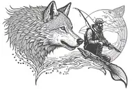 fisherman and a wolf tattoo design idea