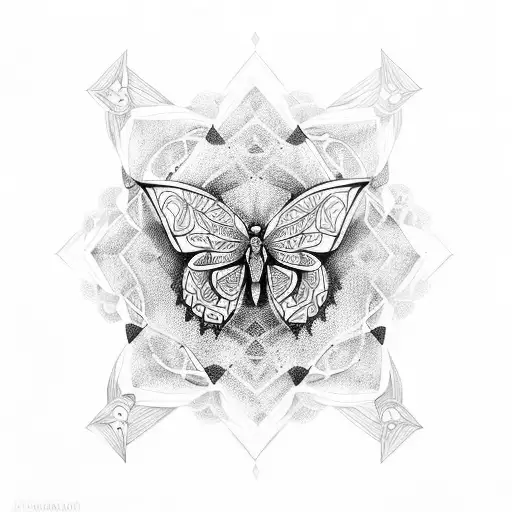 Butterfly with geometric mandala tattoo design idea