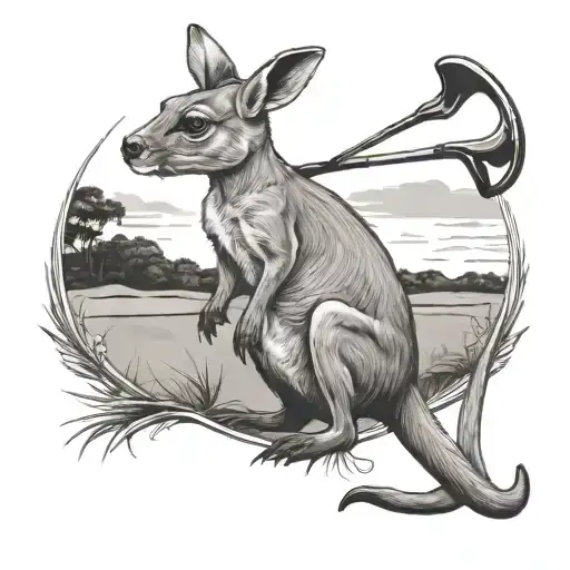 kangaroo with golf club  tattoo design idea