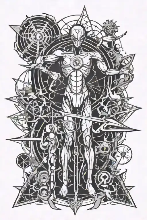 Human, Laska, Vitruvian man, keyblade, Evangelion, Danny Phantom, sunrise and karma tattoo design idea