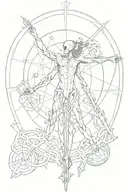 Vitruvian man mixed with keyblade, Evangelion Asuka, Danny Phantom, sunrise and karma tattoo design idea