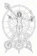 Vitruvian man mixed with keyblade, Evangelion Asuka, Danny Phantom, sunrise and karma tattoo design idea