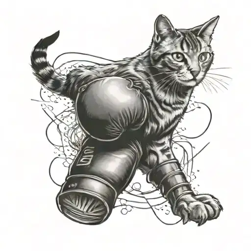 A realistic tattoo of a cat wearing boxing gloves, showcasing the client's interests in both boxing and cats tattoo design idea
