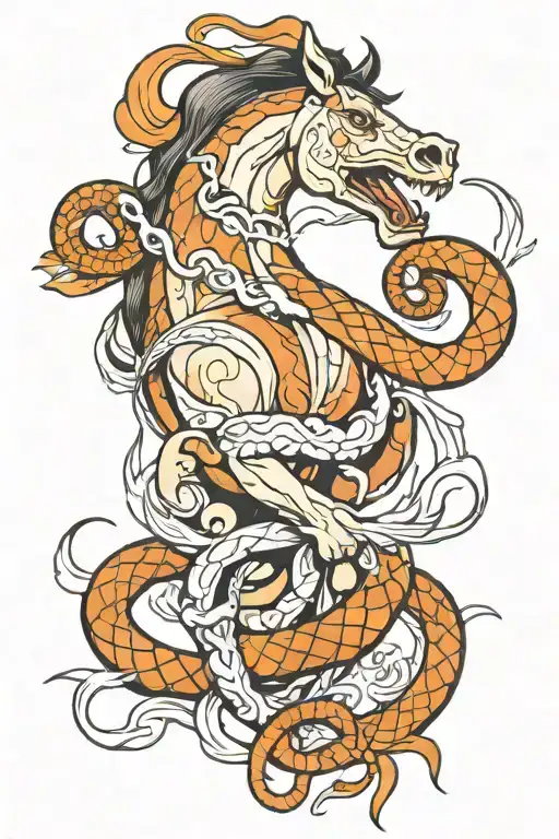 horse and snake  tattoo design idea
