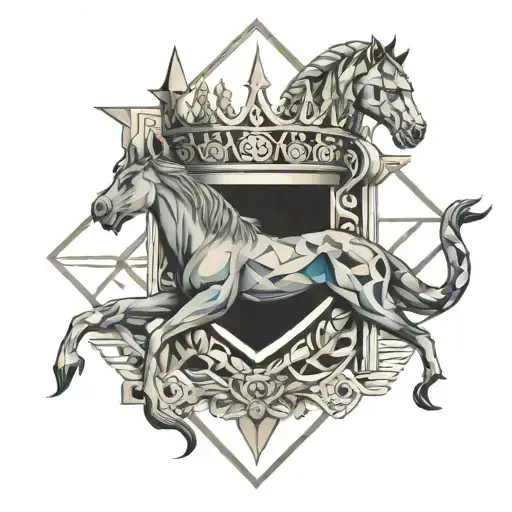 snake and horse inside lion's roar king crown tattoo design idea