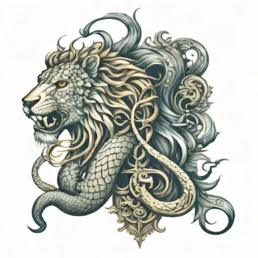 snake and horse lion col typology tattoo design idea