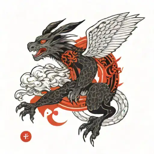 rabbit and dragon flying tattoo design idea
