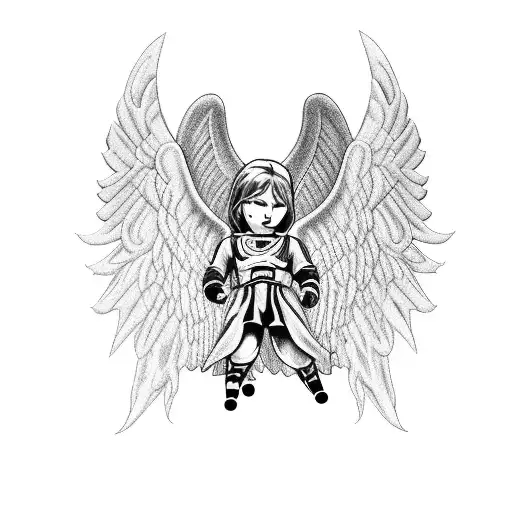 A guardian angel with soccer cleats protecting a family tattoo design idea