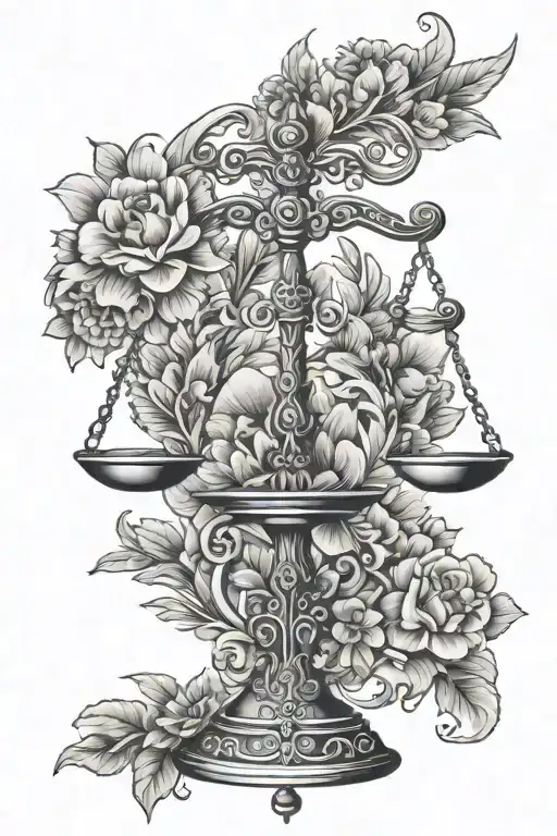 Libra scale with Nordic flower and symbols tattoo design idea