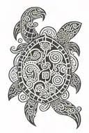 polynesian tattoo with turtle, waves and ekahi tattoo design idea