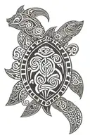 polynesian tattoo with turtle, waves and ekahi tattoo design idea
