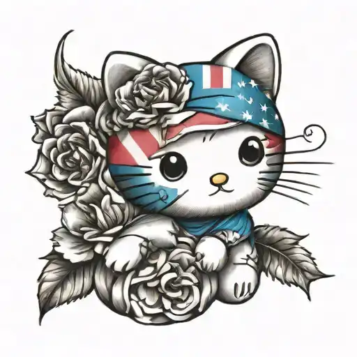 hello kitty with trans flag and flowers intertwined tattoo design idea