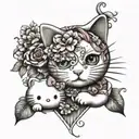 hello kitty with trans flag and flowers intertwined tattoo design idea