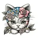 hello kitty with trans flag and flowers intertwined tattoo design idea