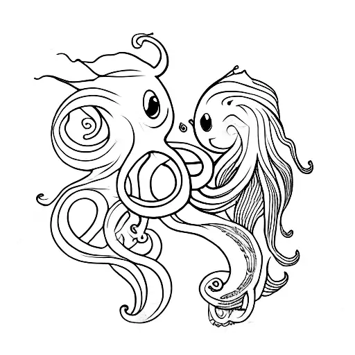 a squid and a seahorse tattoo design idea