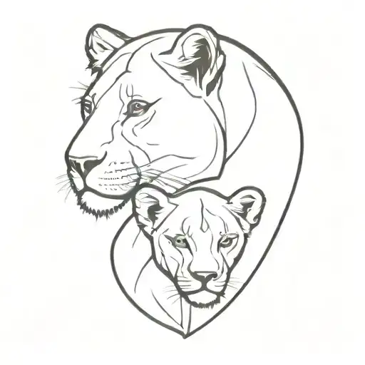 lioness with cub looking tattoo design idea