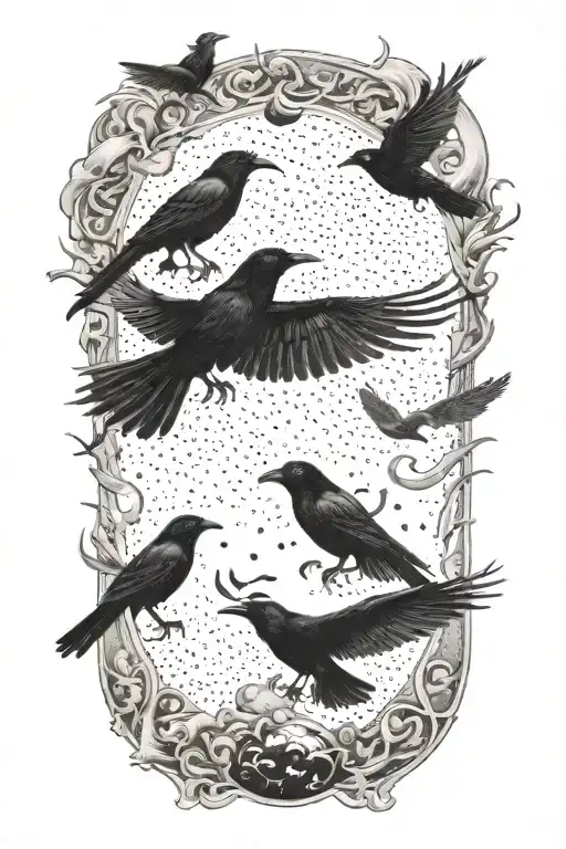 crows flying towards the half moon  tattoo design idea
