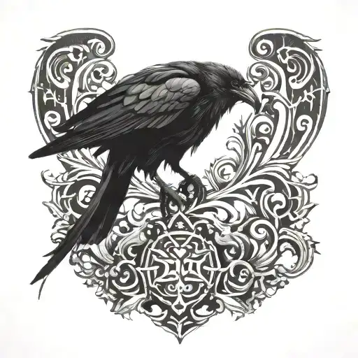 viking black crow perched regally tattoo design idea