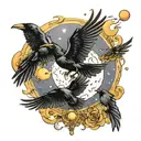 crows flying towards the moon tattoo design idea