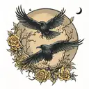 crows flying towards the moon tattoo design idea