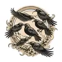 crows flying towards the moon tattoo design idea