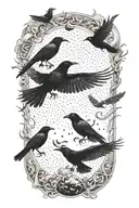 crows flying towards the half moon  tattoo design idea