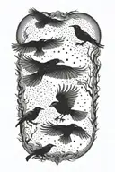 crows flying towards the half moon  tattoo design idea