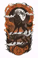 Fenrir wolf broken chains and moon phases tattoo design idea