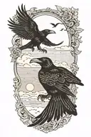 crows flying towards the half moon  tattoo design idea