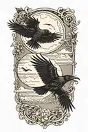 crows flying towards the half moon  tattoo design idea