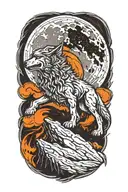 Fenrir wolf howling at the moon tattoo design idea