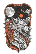 Fenrir wolf howling at the moon tattoo design idea