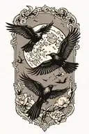 crows flying towards the moon tattoo design idea