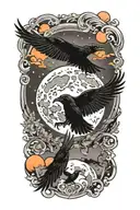 crows flying towards the moon tattoo design idea