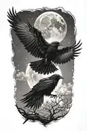 crows flying towards the half moon  tattoo design idea